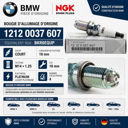 Bougie d’allumage BMW 12120037607 NGK BKR6EQUP | Pièce auto BMW
