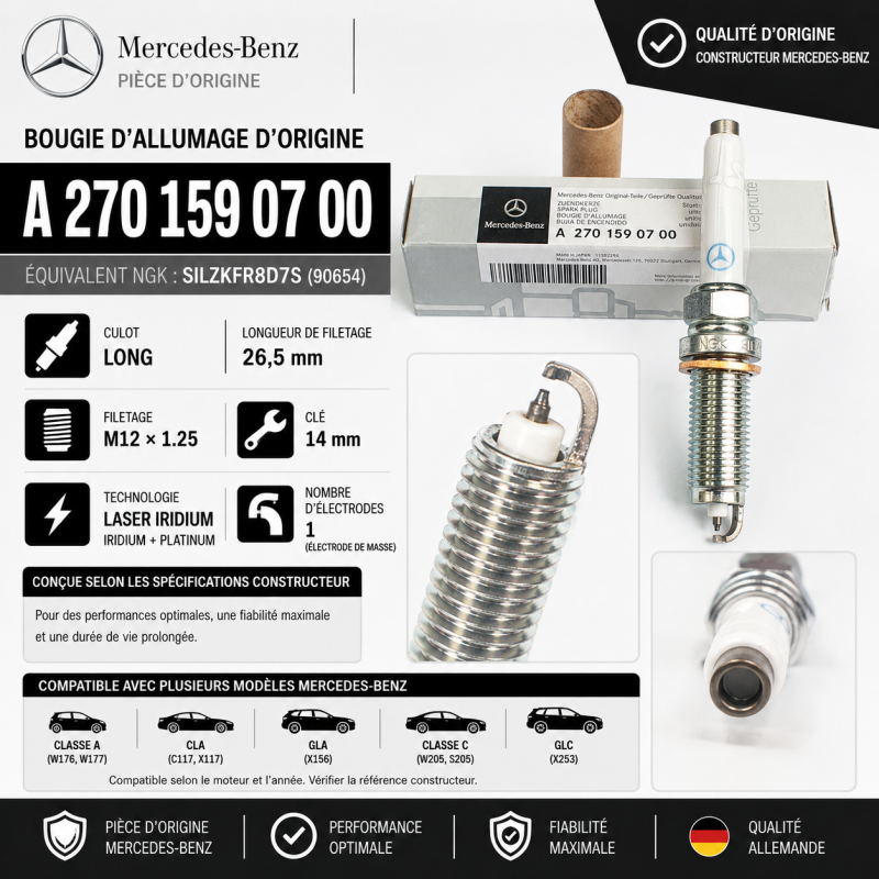 Mercedes-Benz Bougie d'allumage d'origine A270 159 07 00 – Iridium Premium – Performances